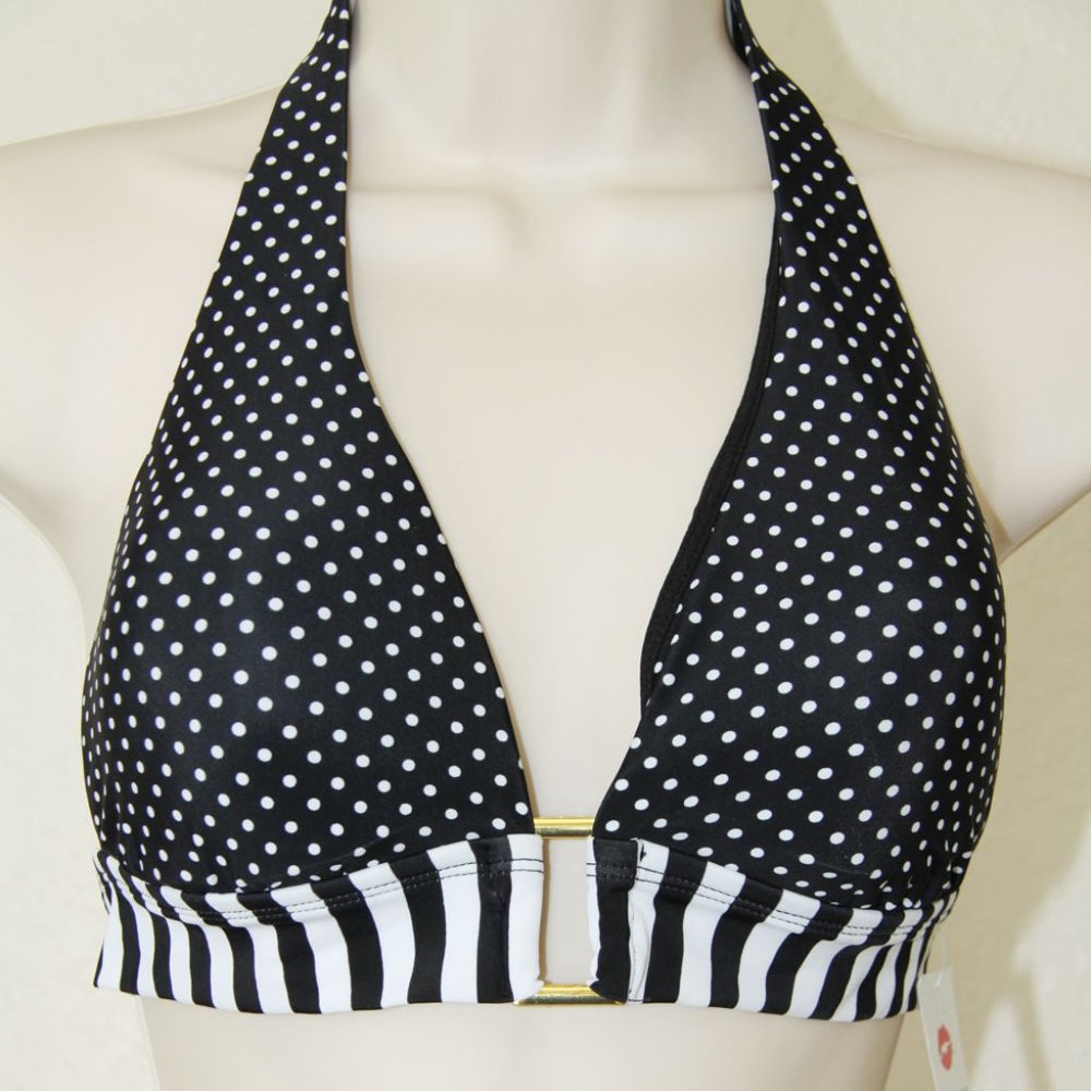 Swimsuit Bikini Top Marilyn Monroe Black White Polka Sexy Classic Retro LARGE
